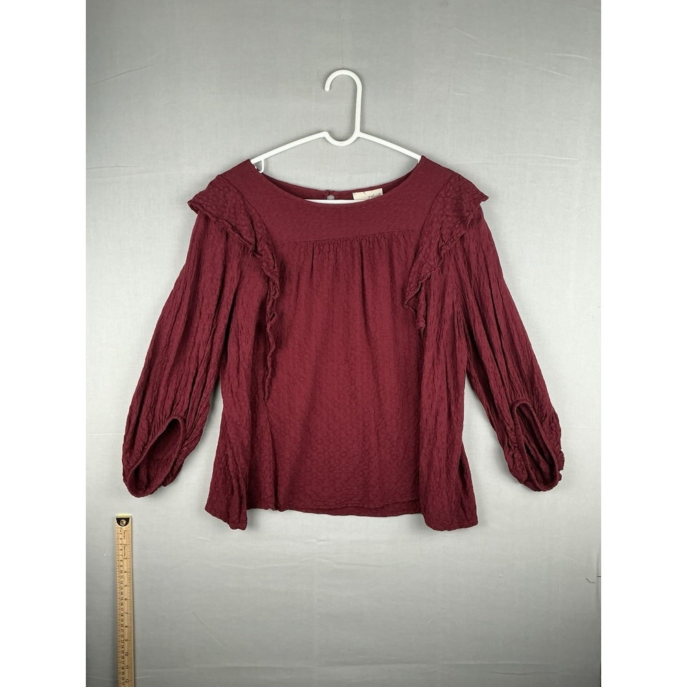 Universal Thread Womens Large Burgundy Peasant Blouse Long Sleeve 100% Rayon
